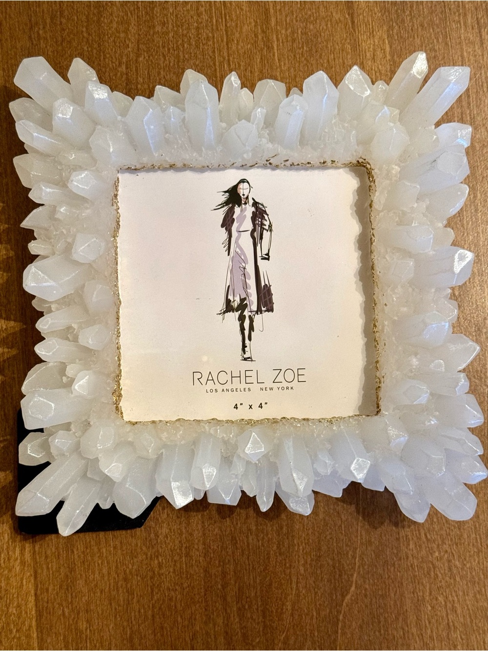 NEW Rachel Zoe Resin Quartz Crystals 4”x4” Photo Frame White/Gold